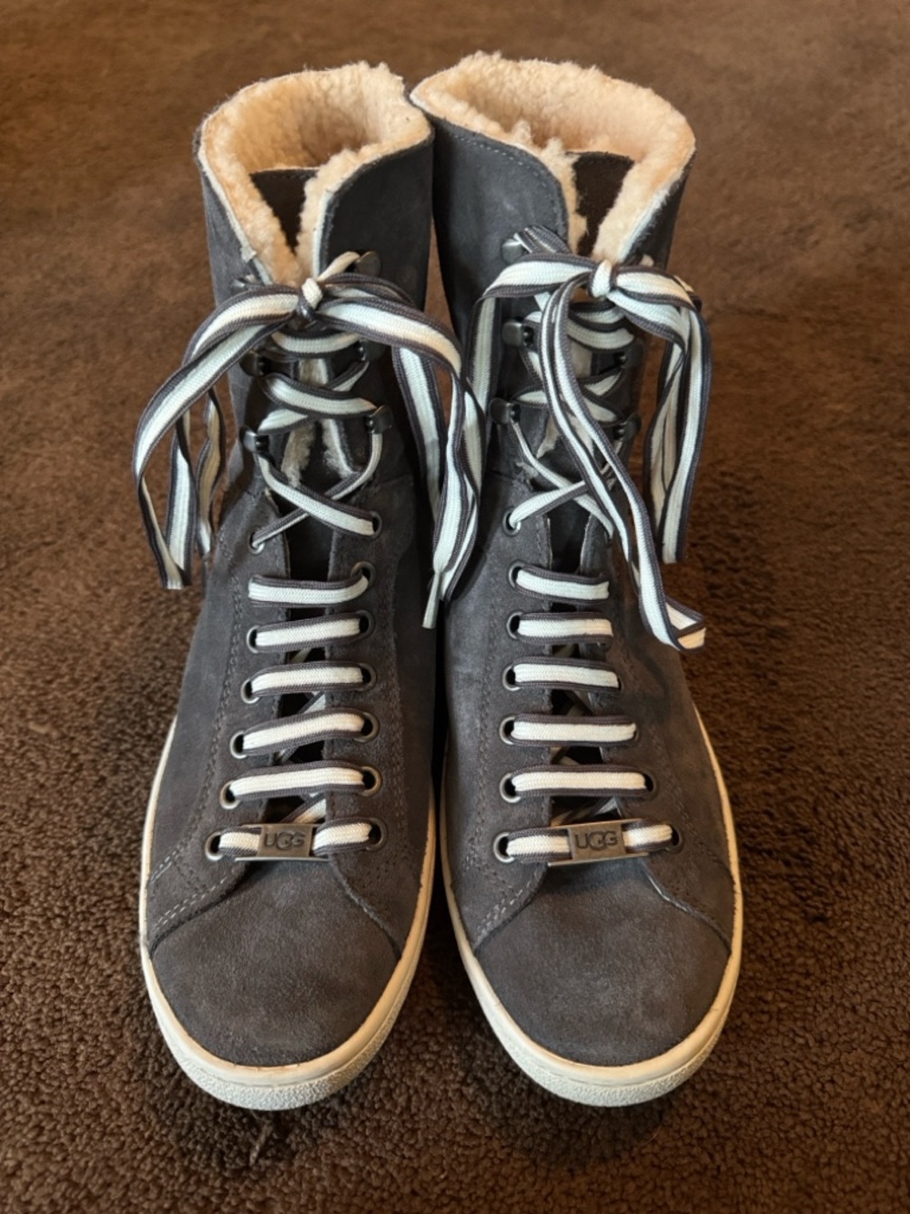 UGG Women's Gray Suede Lace-Up Shearling Boots